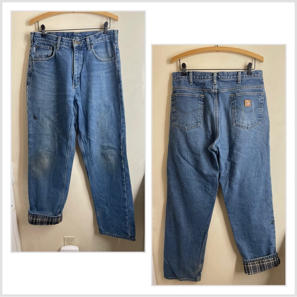 Carhartt B172 Relaxed Fit Flannel Lined Jeans 34x34 - Distressed Workwear